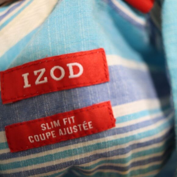 Izod Blue Casual Button Down Shirt with Striking Stripes Medium - Picture 12 of 14